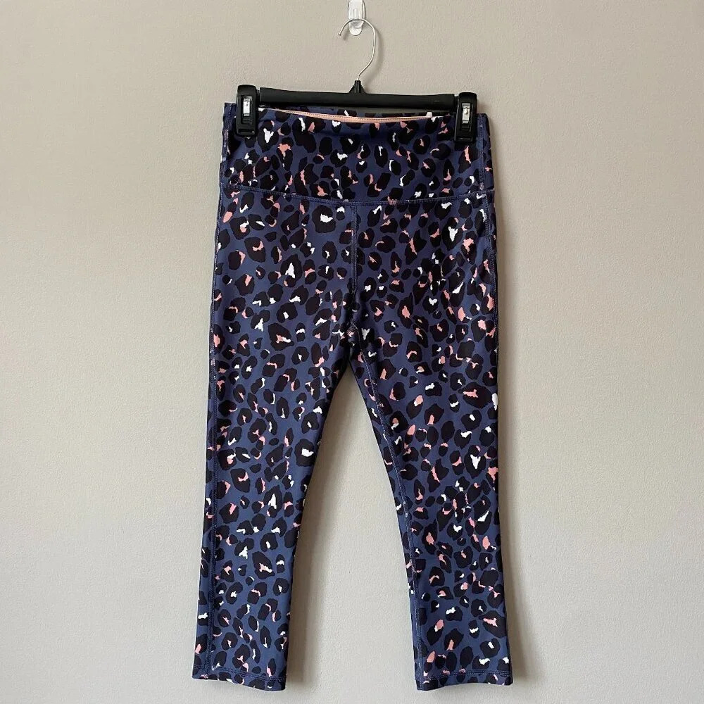 Marika Sport Women's Medium Leopard Stretch Activewear Crop Leggings Navy Peach